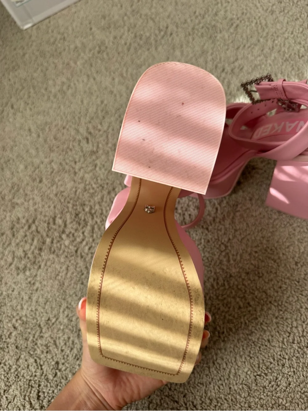 Naked Wolfe Jingle Baby Pink Platform Block Heel Sandals Size 7